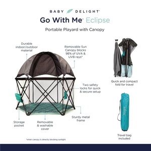 Go With Me® Eclipse Portable Playard with Canopy - Watercolor Stripe w-